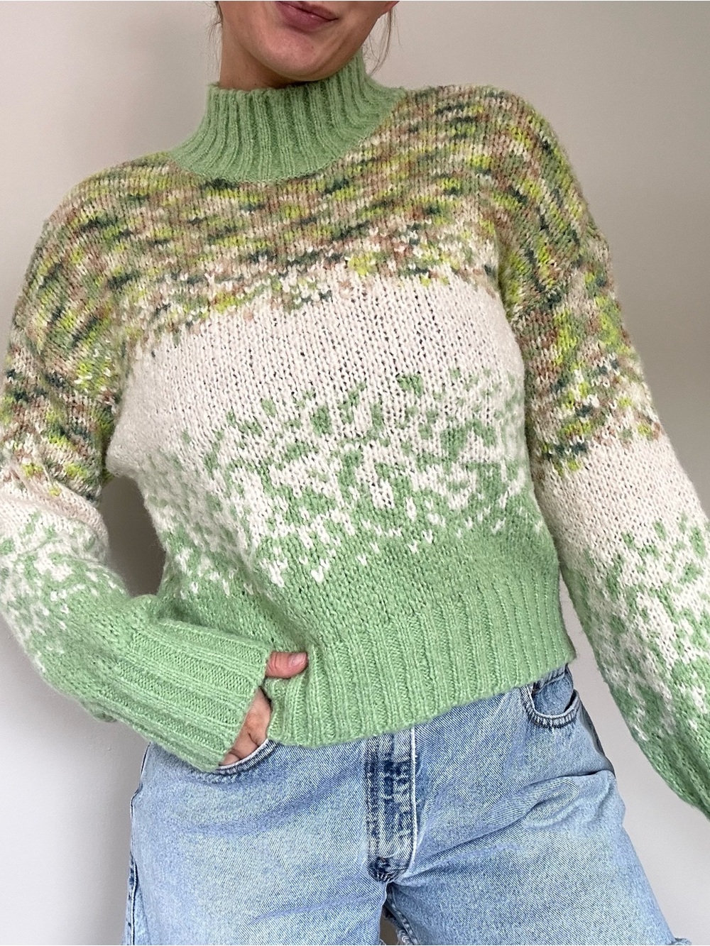 Aerie Mock Neck Green Knit Sweater